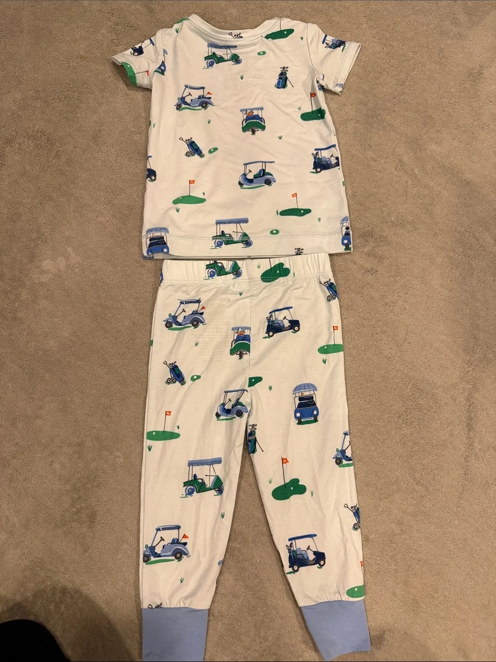 Angel Dear White Golf Cart Print Pajama Set - Blue & Green